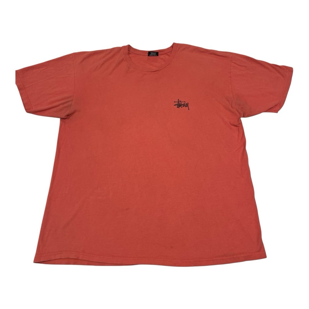 Vintage Stussy T-Shirt Size XL Made in Mexico Cotton Orange Red Big Logo